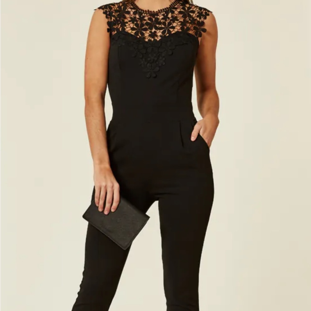 Elegant Formal Black Jumpsuit with Lace Detail